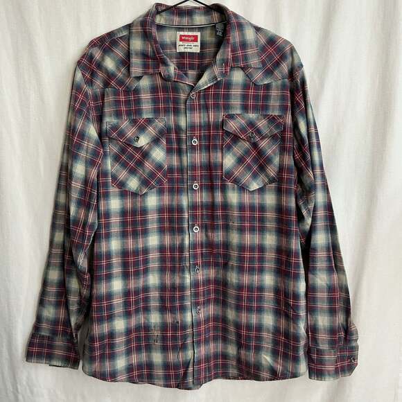 Wrangler Other - Wrangler Red Blue Plaid Western Long Sleeve Shirt Large
